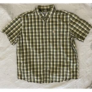 Carhartt Men Short Sleeve‎ Button Down Shirt Relaxed Fit Checkered Pocket Sz 2xl
